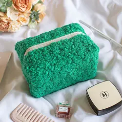 MIROSIE Borsa per cosmetici portatile in velluto di peluche, custodia per trucco, custodia da viaggio per articoli da toeletta, organizer per il bagno