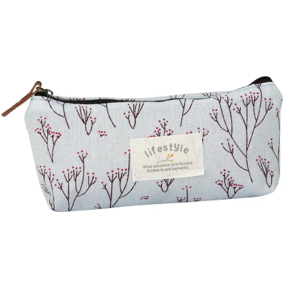 Flower Pattern Canvas Pencil Pen Case Cosmetic Makeup Bag Storage Pouch Purse