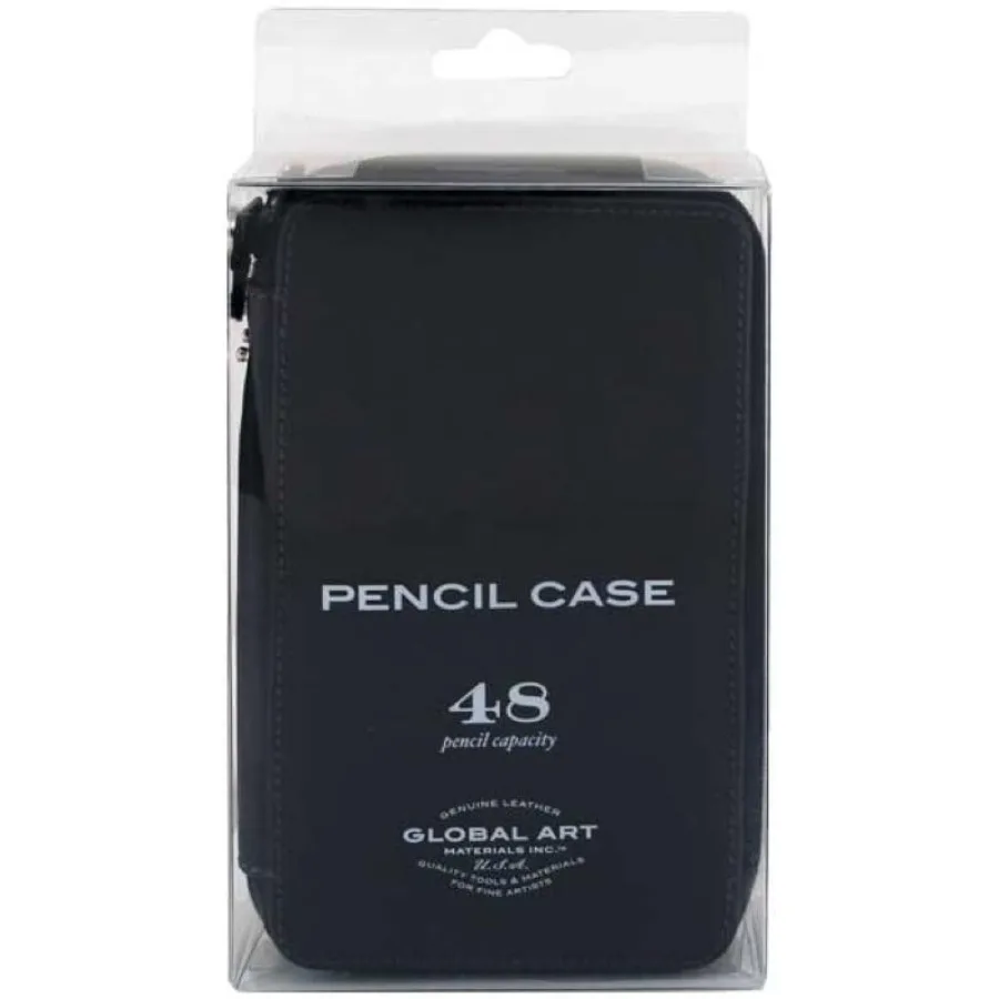กล่องดินสอหนังแท้จาก Global Art ความจุ 48 ดินสอ สีดำ - เหมาะสำหรับนักเรียน ศิลปิน และมืออาชีพ - ทนทาน