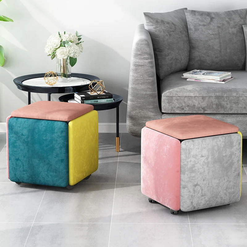 Home 5 In 1 Sofa Soft Dining Stool Stackable Cube Nordic Shoe Changing Stools Living Room Coffee Table Furniture Make Up Chairs