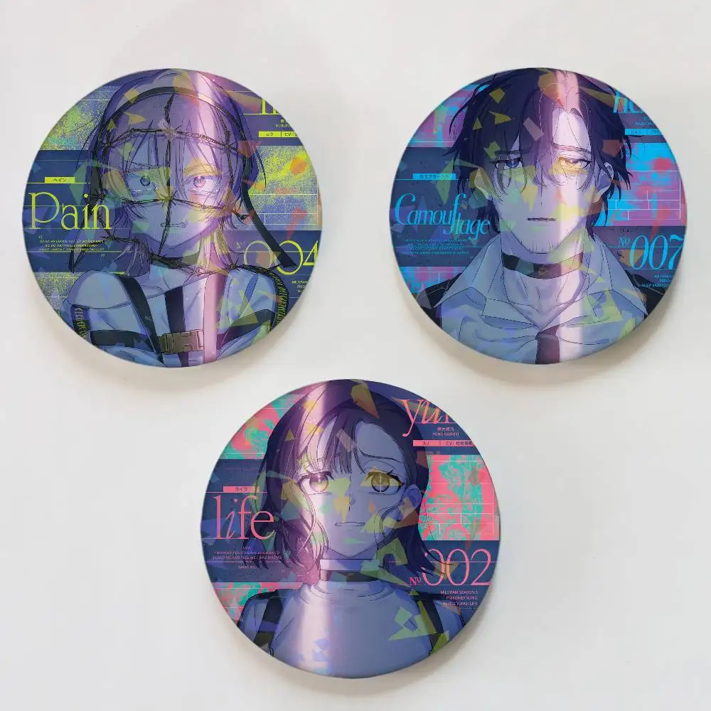 Anime Milgram Round Badge Lapel Pins for Backpacks Briefcase Laser Brooch Clothes Gifts