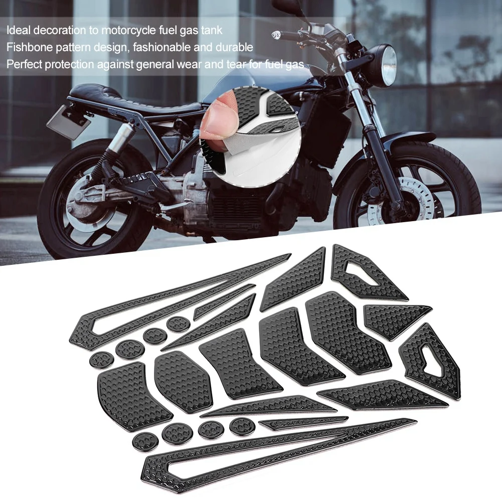 

Motorcycle Sticker Pad Protector Black Motorcycle Oil Fuel Gas Protective Pad Fishbone Decal Sticker Rubber