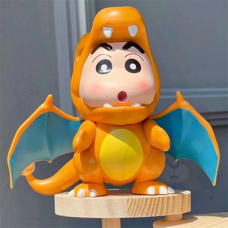 Crayon Shin-Chan Co-Branded Pokemon Anime Figure Fire-Breathing Dragon Pvc Model Desk Collection Decoration Children Toy Gift