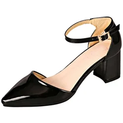 sandals female 2026 new word buckle thick with single shoes Women's pumps small size 31 32 33 Baotou high heels Pumps