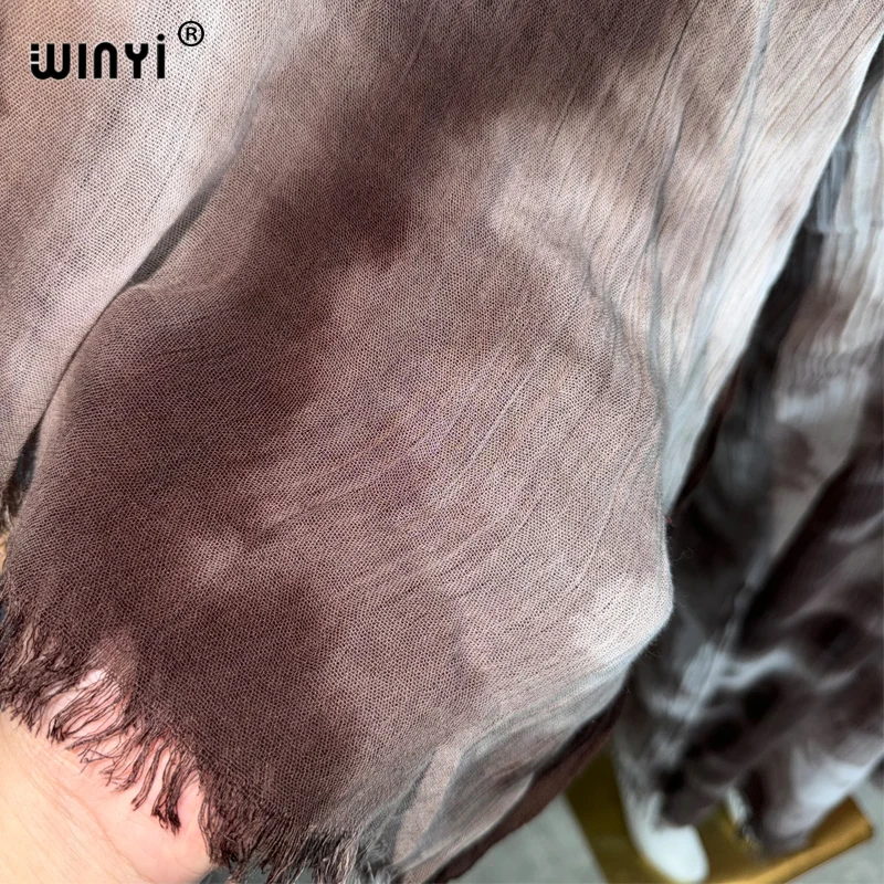 WINYI new Women's Boho Long Sleeve Cardigan Muslim Abaya Tie-Dye Kimono Print Luxury Dubai Style Cover up Kaftan Dress 5
