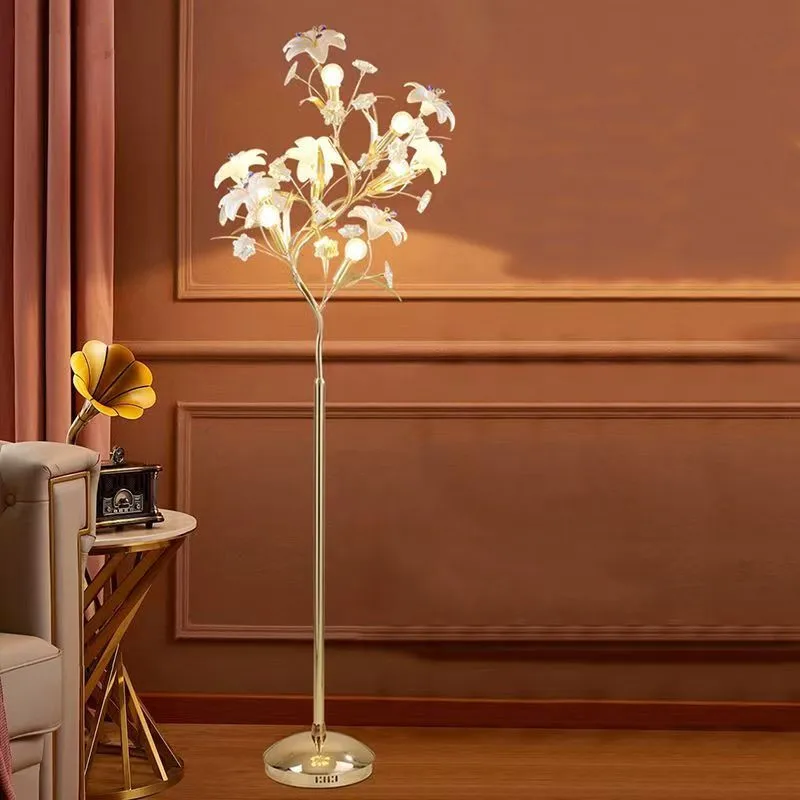 European Creative Ceramic Flower Crystal Floor Lamp For Living Room Bedroom Hotel Villa Lily Flower Standing Light Home Decor