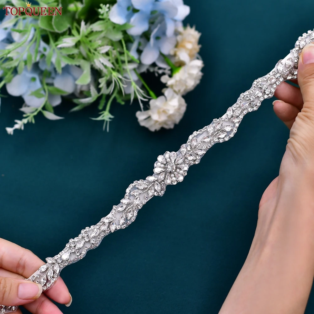 TOPQUEEN Silver Rhinestone Wedding Sash Bridal Thin belt Straps High-grade Women Dress Decorative Belt Jewelry Accessories S32