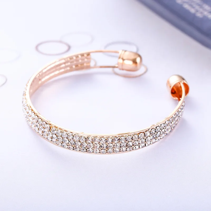 Trendy Claw Set Diamond Crystal Chain Wrap Round Head Open Bracelet Fashion and Magnificent Ruili Bracelet Silver and Gold