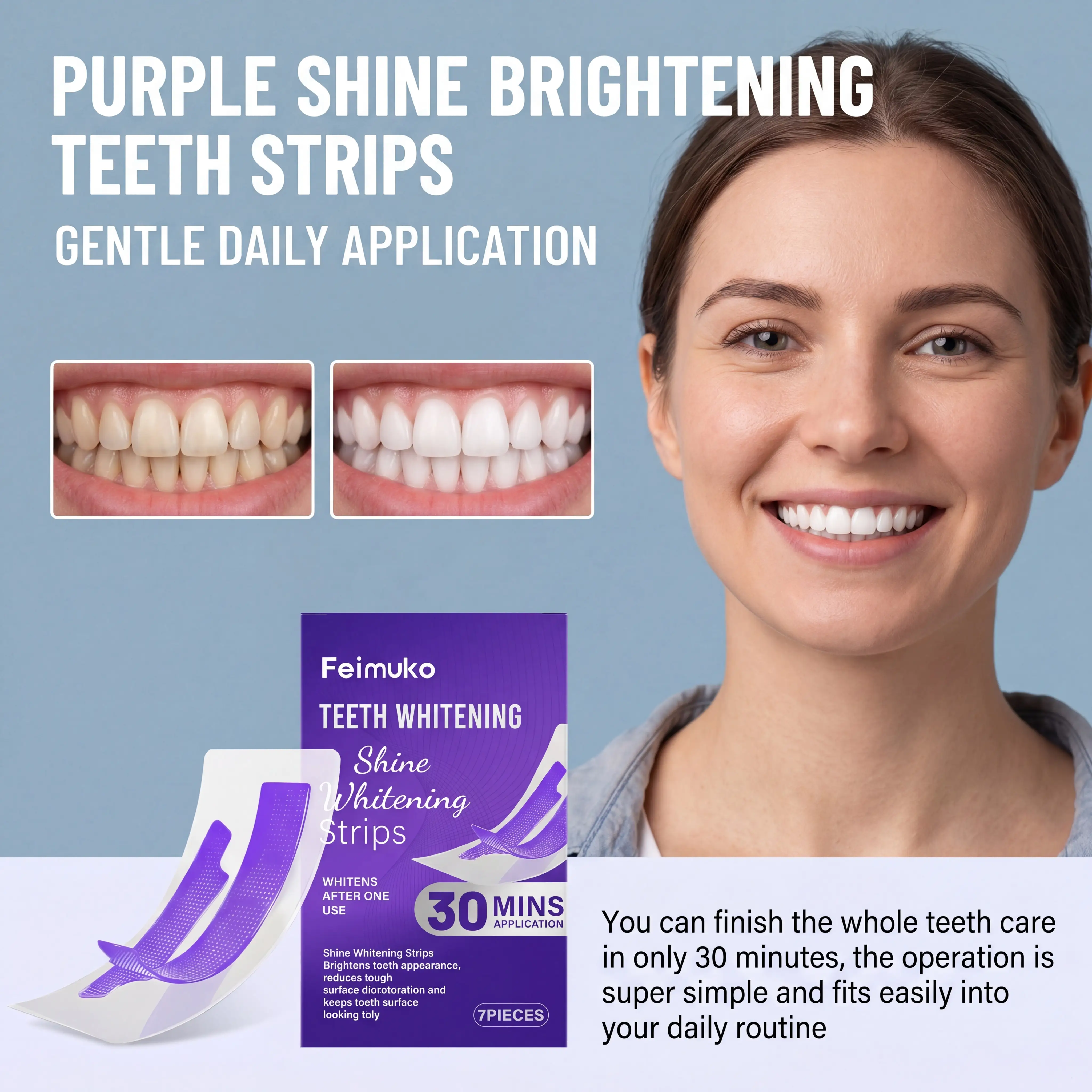 Teeth Whitening At Home - 7 bandes dentaires violettes pour dissoudre