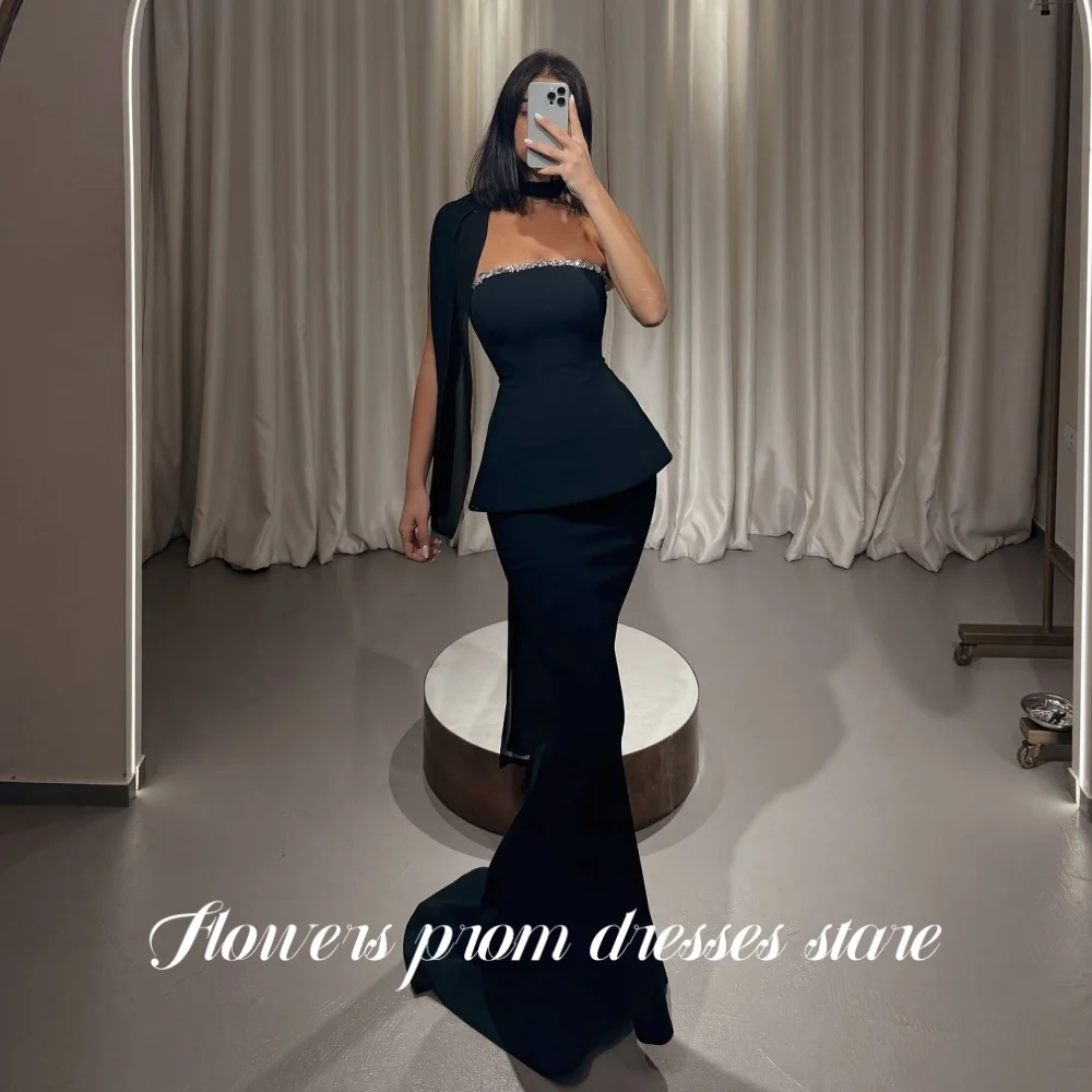 

Flowers Strapless Prom Dress Sequins with Scarf Party Dress Trumpet Sleeveless Evening Dress Pleats vestido fiesta Customized