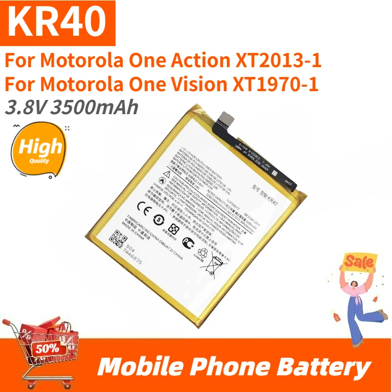 

High Quality KR40 Phone Battery 3.8V 3500mAh For Motorola One Action XT2013-1 One Vision XT1970-1 Brand New Replacement Battery