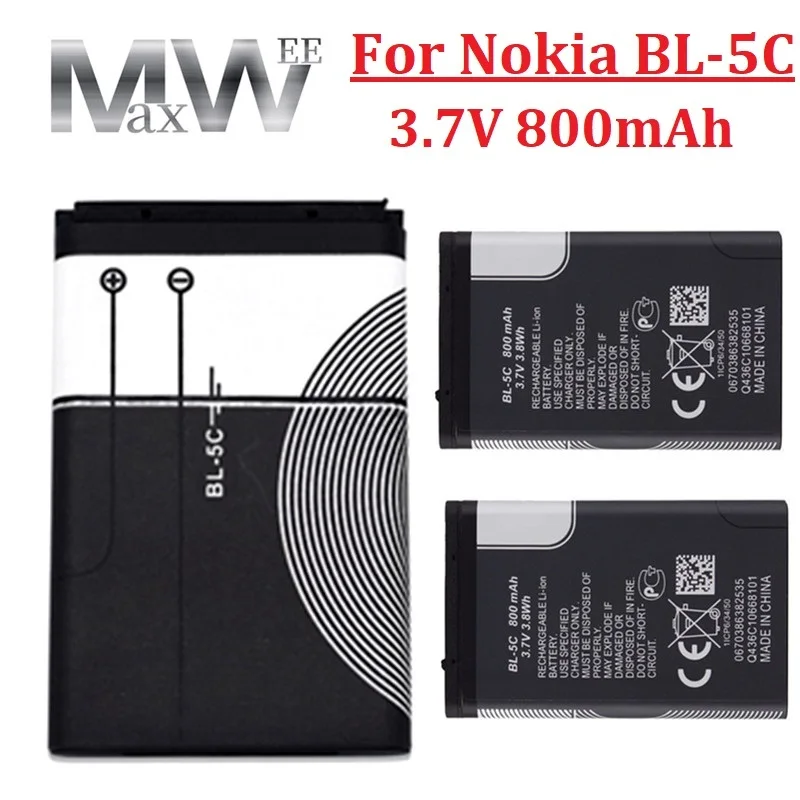 BL5C BL-5C BL 5C 3.7V 800mAh Lithium Polymer Phone Battery For Nokia 1100 1110 1200 1208 1280 1600 2600 2700 3100 3110 5130 6230