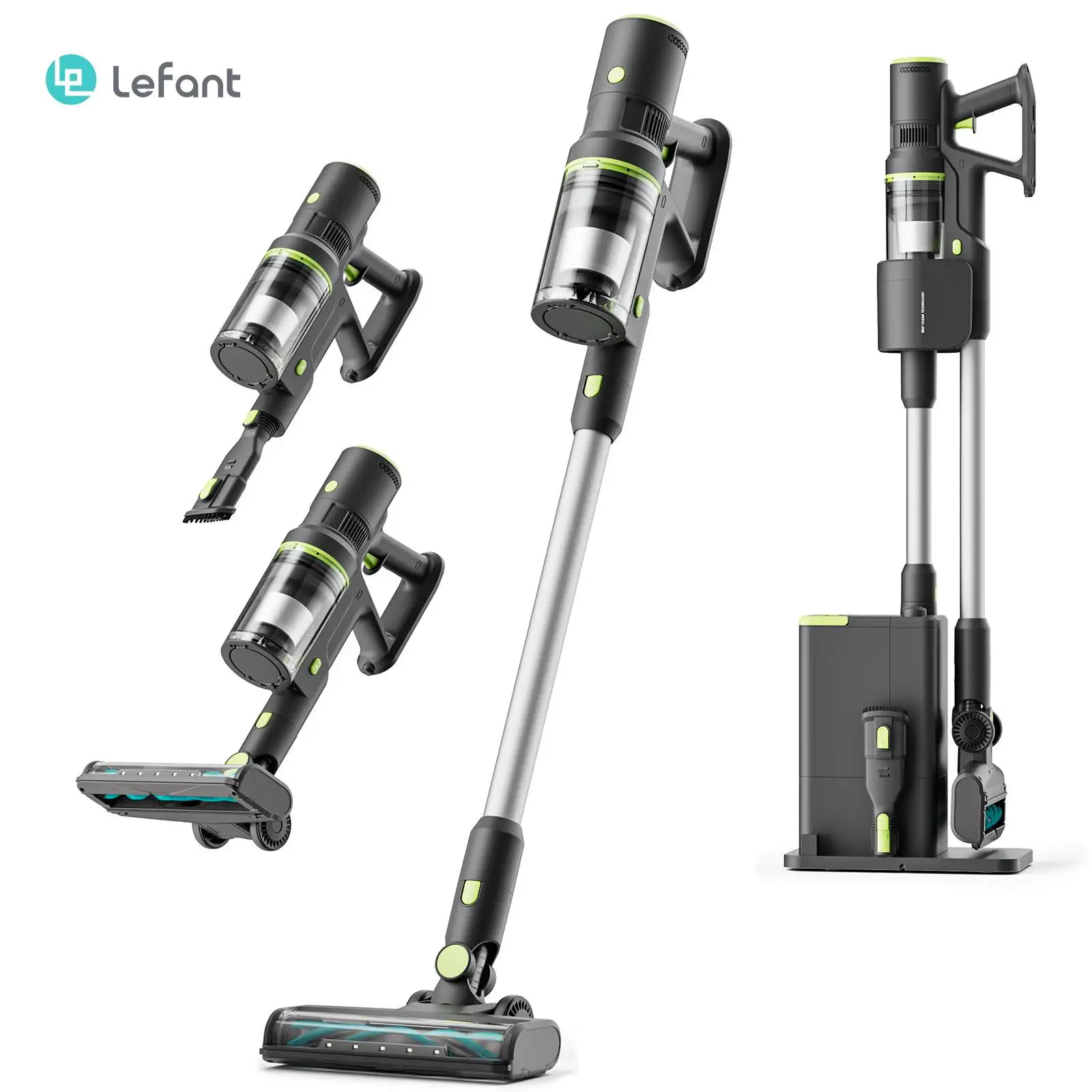 Lefant BS002 Draadloze steelstofzuiger - Stofopvang & laadstation 2-in-1 - 350W 55KPA zuigkracht - Handstofzuiger - Stofzuiger voor huisdieren - Zakloze stofzuiger - Draadloze stofzuiger