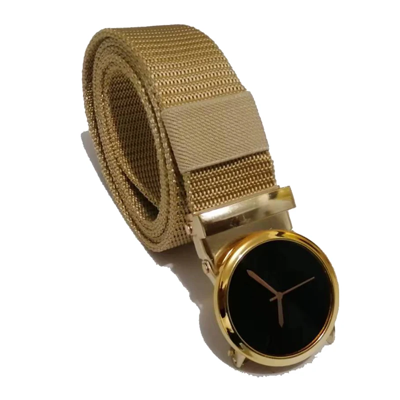Gold Texture Time Pointer Button Fashion Personality Belt High Grade Solid Color Simple Men And Women's Universal Belt