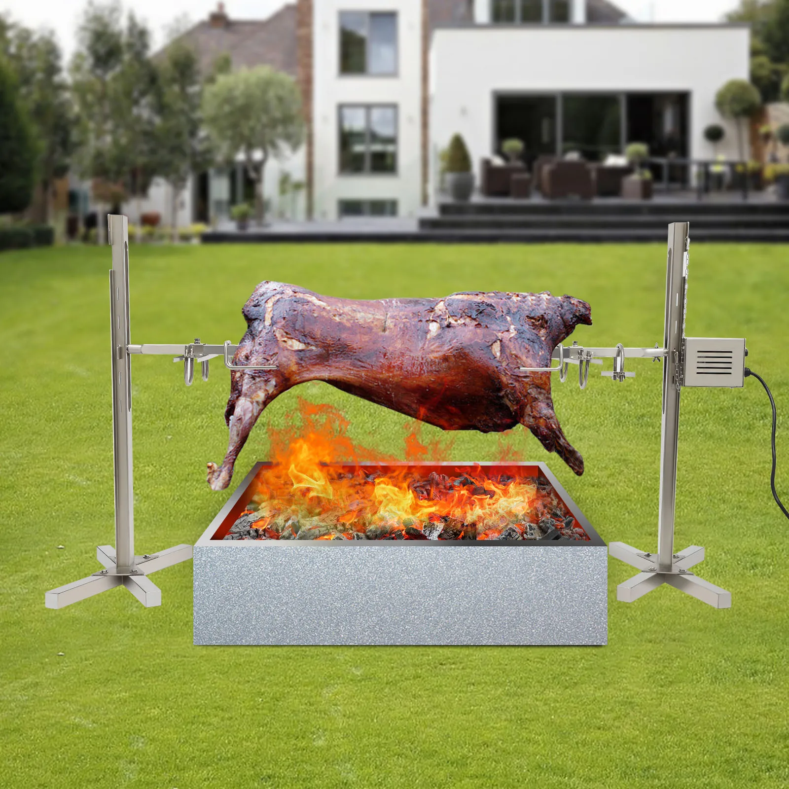 20KG Spit Hog Roaster BBQ Lamb Goat Rotisserie Spit Roast Grill Barbecue Steel, 53'' Electric BBQ Spit Roaster Hog Roast Machine