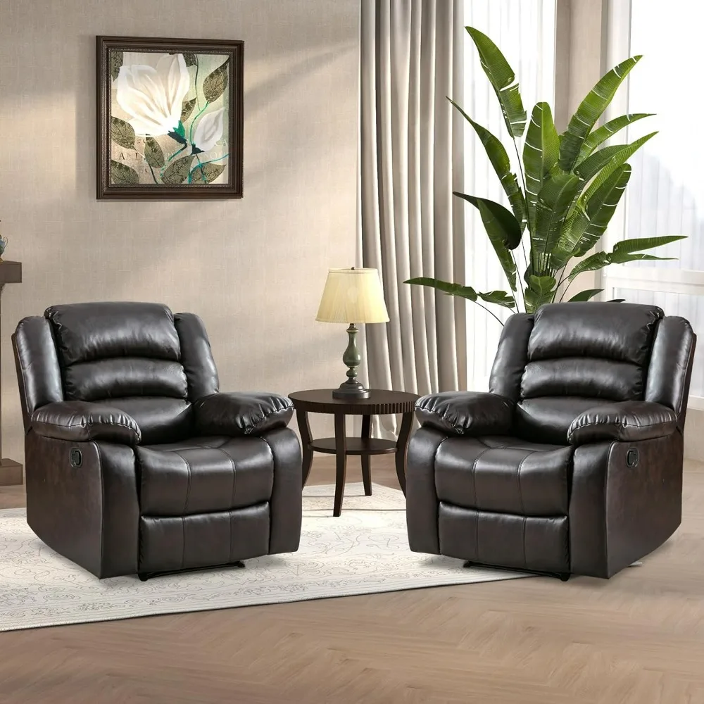 Recliner Chair Set of 2, Breathable Faux Leather Reclining Chairs with Overstuffed Arm and Back, Living Room Sofa Recliners