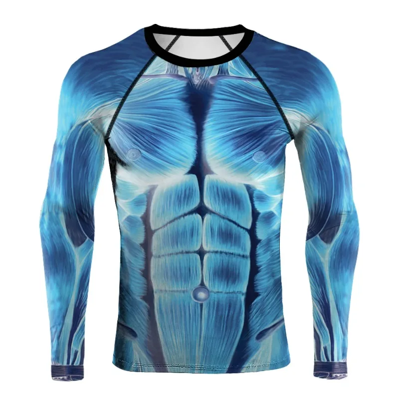 Apanese Anime Cosplay Muscle Printed  Men Compression Shirt Long Sleeves Halloween Costume Elastic T-Shirts Male Novelty Tops