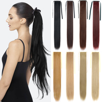 AZQUEEN Synthetic Long Straight Bow Tie Ponytail Clip In Hair Extension 85CM Black Brown Horsetail Hairpiece For Women