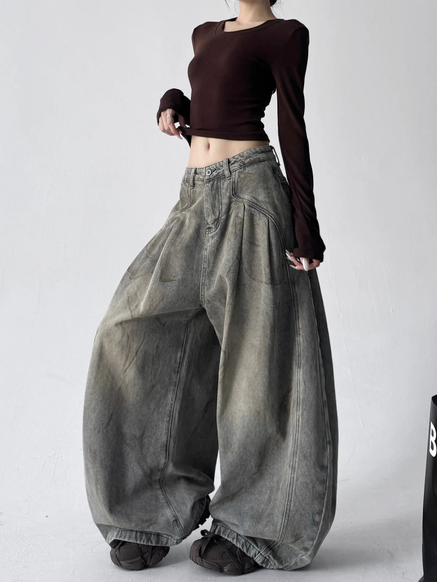 Hiver 2025 femmes coupe ample taille haute fiti lettre Denim jean polyvalent jambe droite jambe large pantalon Long