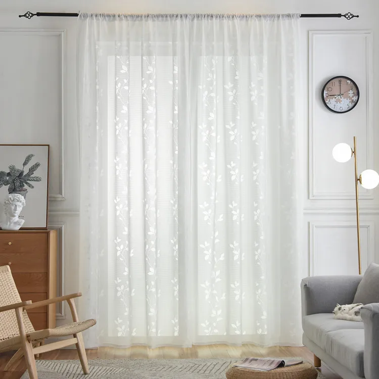 

2023 Curtains for Living Dining Room Bedroom White Semi-hollow Leaf Warp-knitted Finished Custom