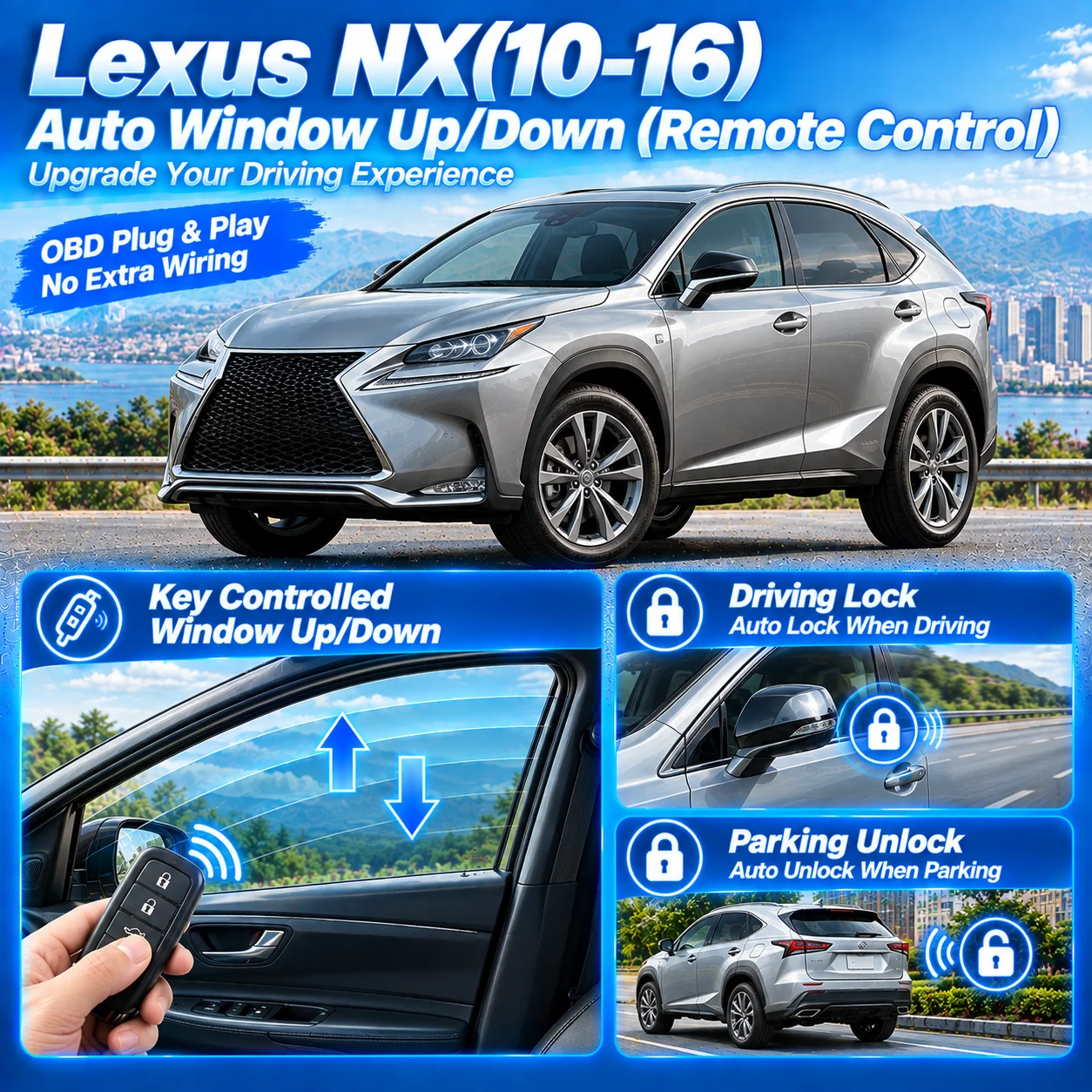 OBD module for automatic window closing and auto up/down function – compatible with Lexus NX (2010–2016)