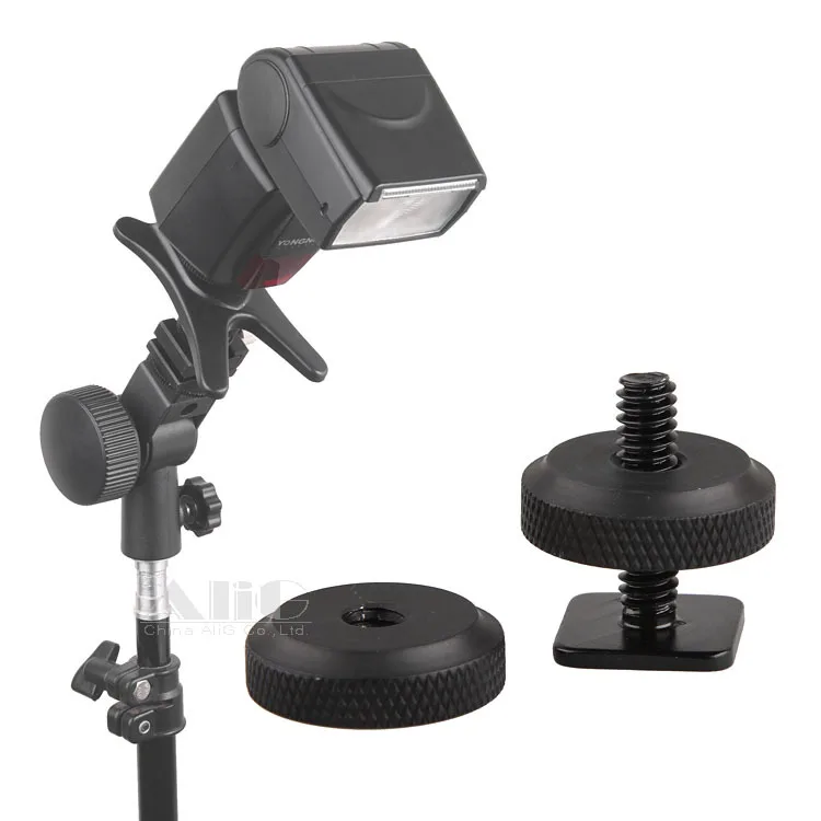 Camera Flash Hot Shoe Adapter 1/4 Double Lock up and down Screw Tripod Photo Studio Flash Light Stand Accessories