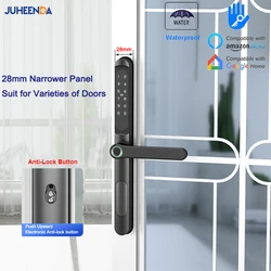 Cerradura inteligente de aluminio para puerta, dispositivo de cierre con huella dactilar, contraseña Digital, RFID, tarjeta remota, electrónica, de vidrio