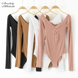BRADELY MICHELLE Casual Long Sleeve Off Shoulder Slim Knitted Bodysuits Women Club Streetwear Jumpsuits for Women Tops