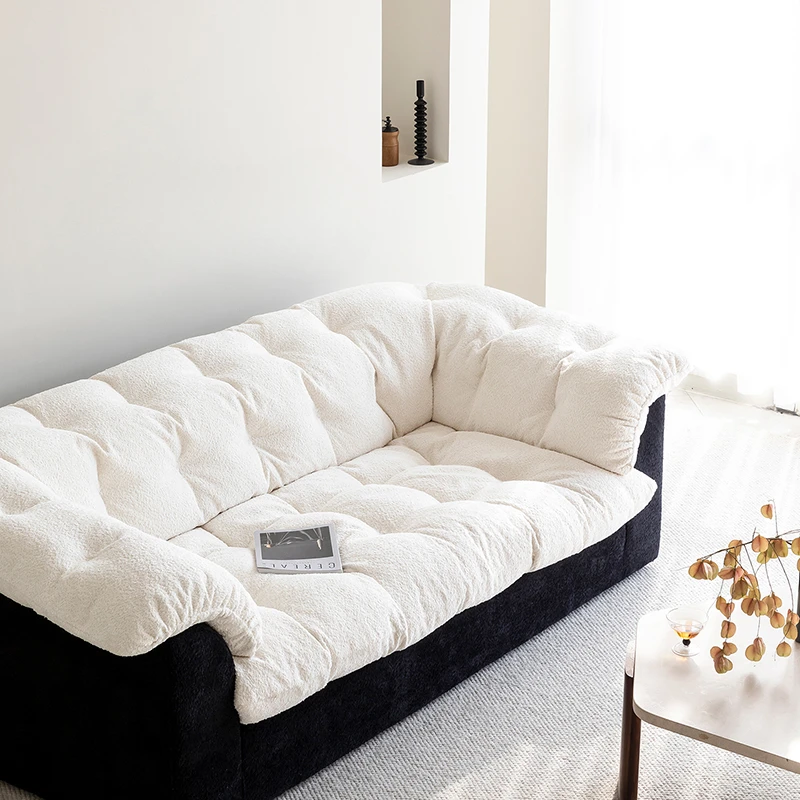 Creamy Style Lazy Sofa Black-White Colorblock Alpaca Velvet Design Disassemble Wash Living Room Sofa Comfort Home Furniture FYLS