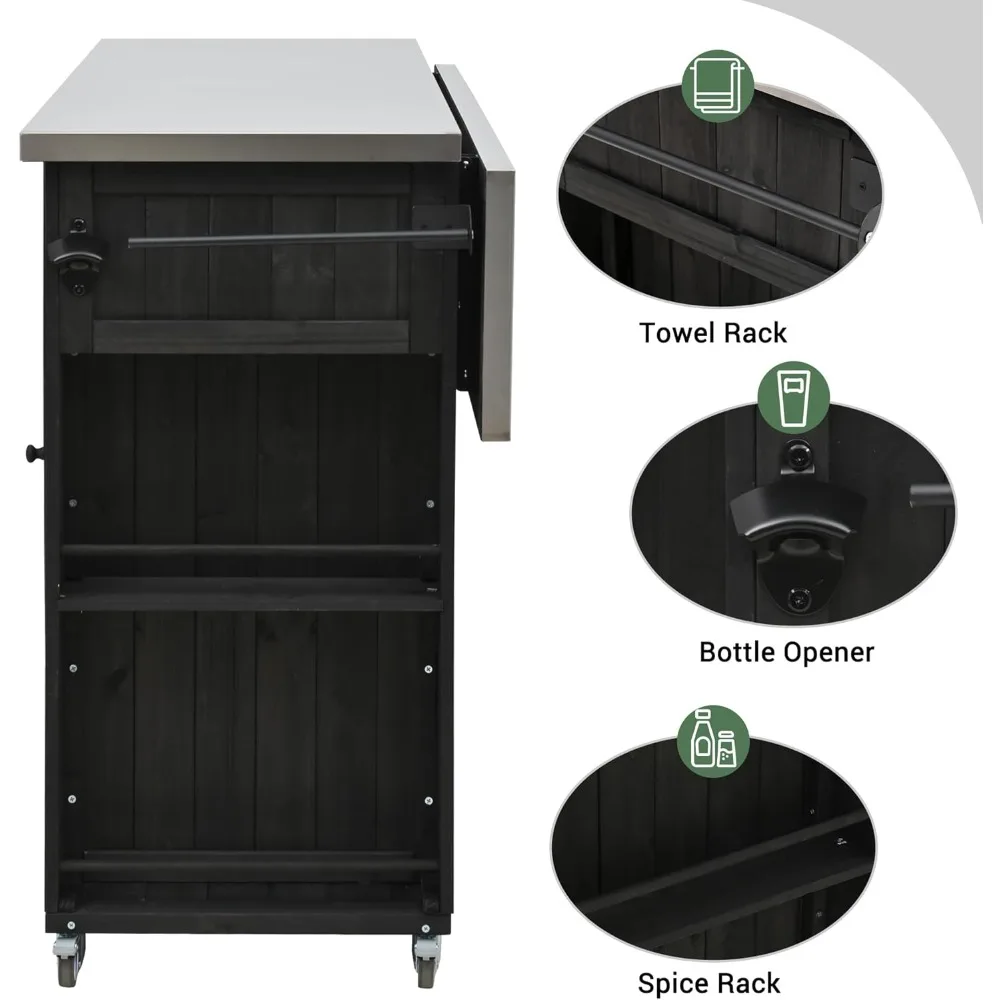 Meja Panggangan Luar Ruangan dari Baja Anti Karat dengan Gerobak Bar Bergaya Pedesaan dan Pulau Dapur dengan Penyimpanan Luas