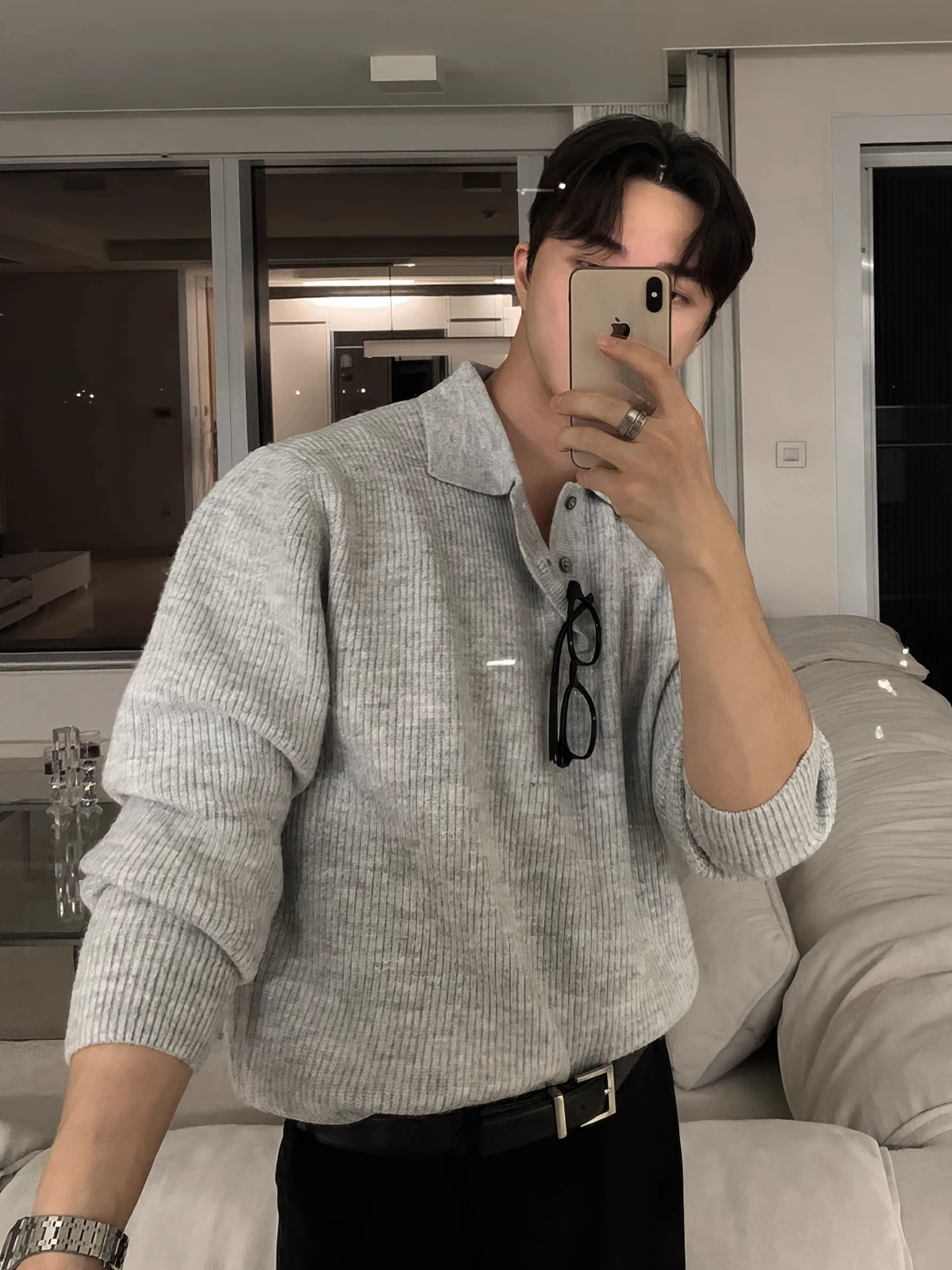 

Свободный крой, мужской вязаный свитер с высоким воротником, полиэфирное волокно, зимний молодежный модный теплый цвет