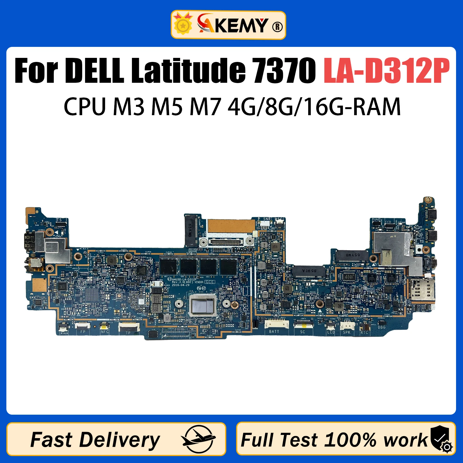 AKEMY para Dell Latitude 13 7370 Notebook Motherboard CN-08NRWR 8NRWR LA-D312P Mainboard Com M3 M5 M7 CPU 4G/8G/16G RAM