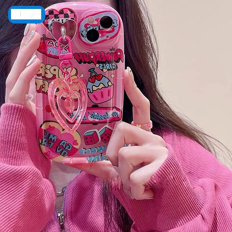 Graffiti Love Heart 3D Pendant Case For iPhone 14 13 15 Pro Max 11 12 Mini 14 Plus XS Max XR X 7 6 6S 8 Plus SE TPU Phone Cover