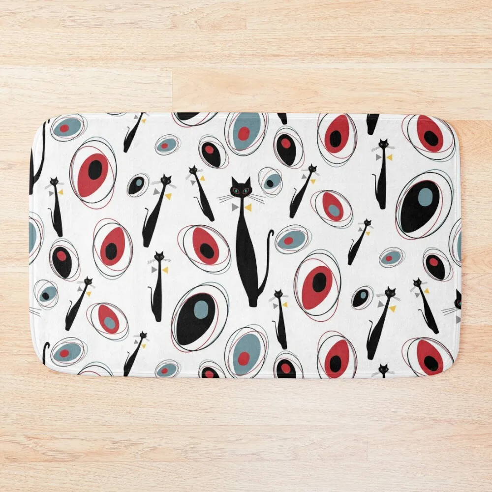 

Mid-Century Modern Art Atomic Cats 1.0 Half-Drop Pattern Bath Mat Carpets For Bathrooms Rooms Mat