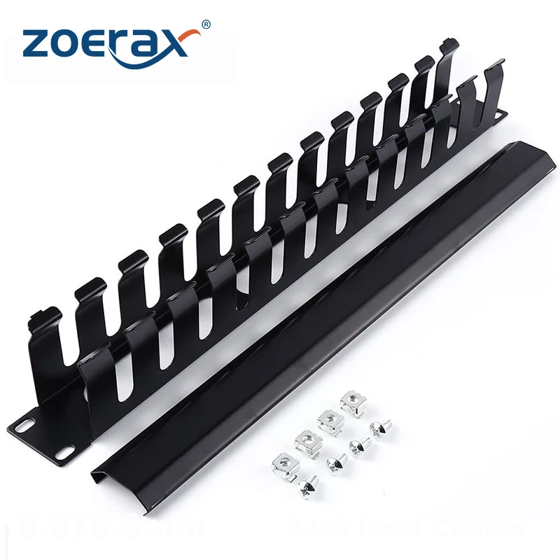 ZoeRax 1U 19 Inch Rack Mount Cable Management- All Metal 24 Slot Horizontal Wire Manager Server Rack Mount Cable Organizer