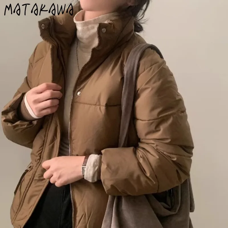 Matakawa-Veste zippée à col montant pour femme, Parkas monochromes, Comboptics, Chaud, Décontracté, Mode coréenne, Automne, Hiver