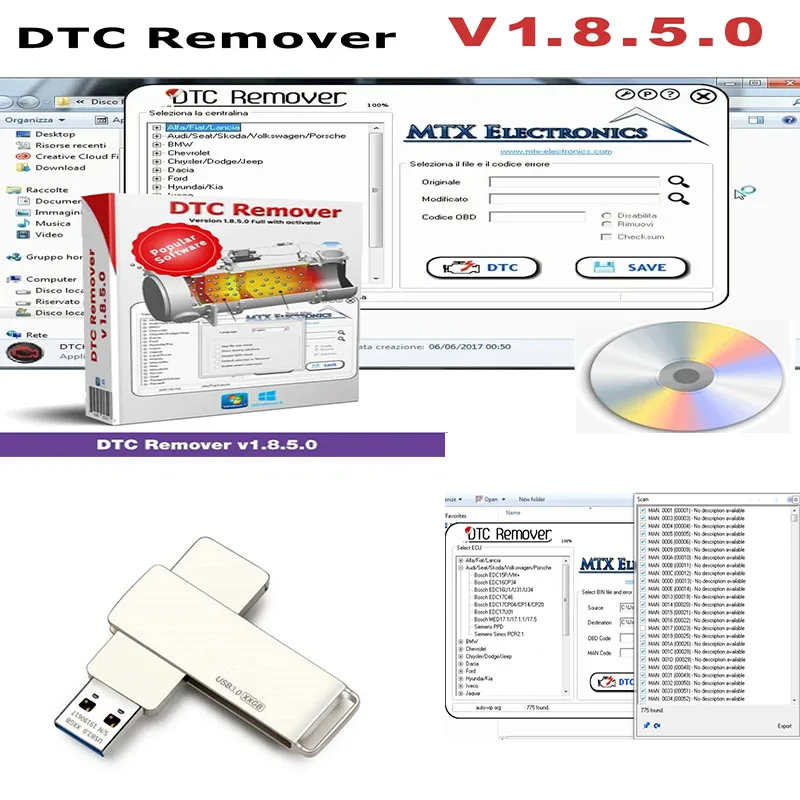 

DTC Remover 2024 For KESS KTAG FGTECH OBD2 Software MTX DTC Remover 1.8.5.0 With Keygen+9 Extra ECU Tuning SW Software ECU Fault