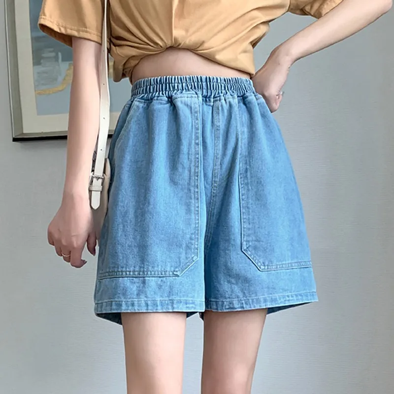 Shorts jeans casuais de cintura alta, estilo simples, monocromáticos, básicos, soltos, finos, jeans femininos, nova chegada, verão, W1713, 2021