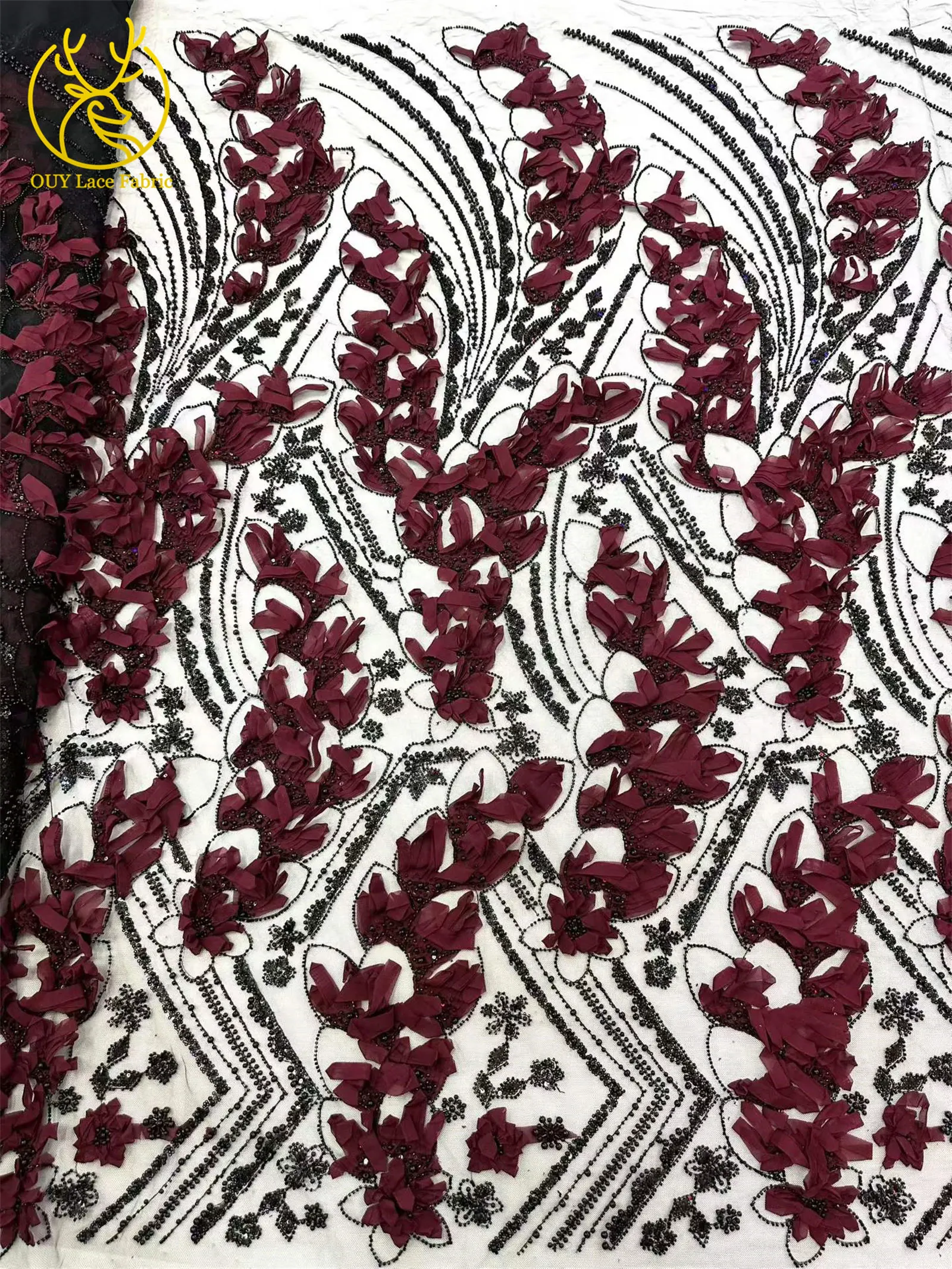 3D Nigerianischer Mesh-Tüll-Spitzenstoff 2026 Hochwertiger Afrikanischer Pailletten-Perlen-Spitzenstoff für Damen-Abendkleider zum Nähen – Detail 5