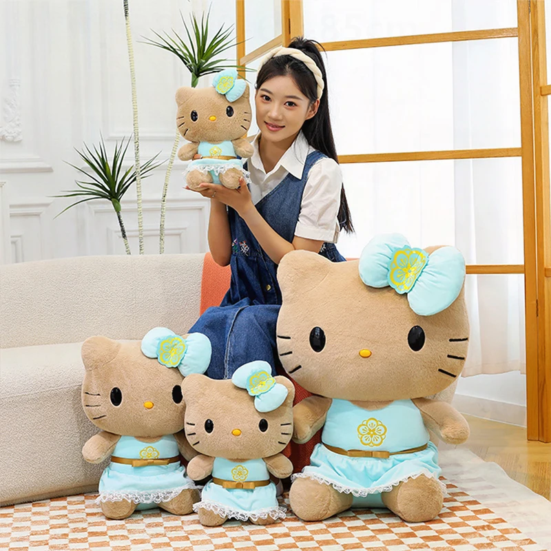 

Sanrio New Hawaiian Hello Kitty Plush Toy Black KT Cat Large Cute Stuffed Animal Doll for Kids Birthday Christmas Gift