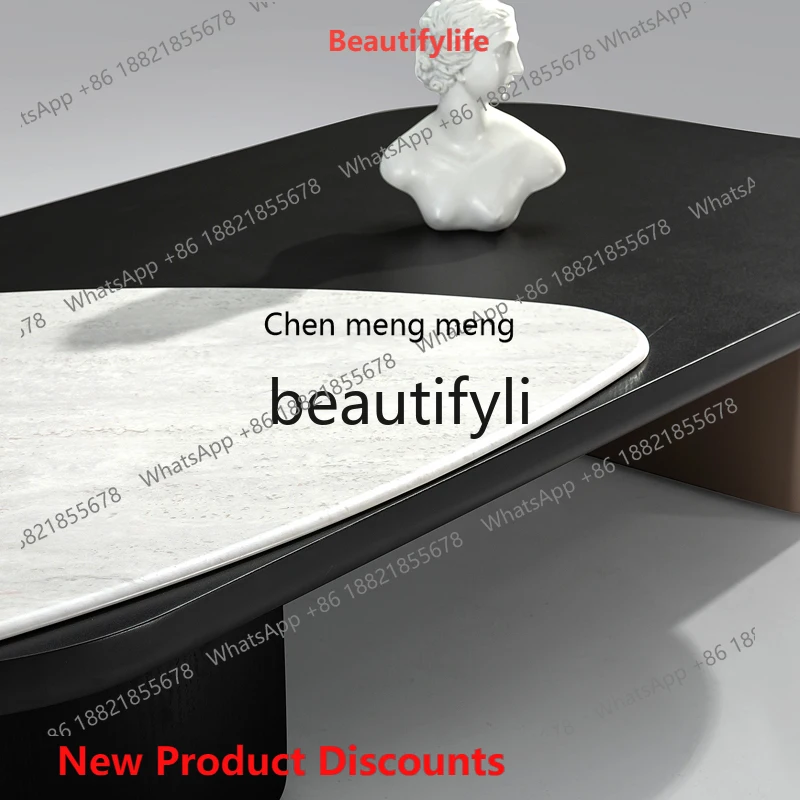 

2003 Minimalist medieval matte supercrystalline stone coffee table living room oval tea table matte lacquer countertop