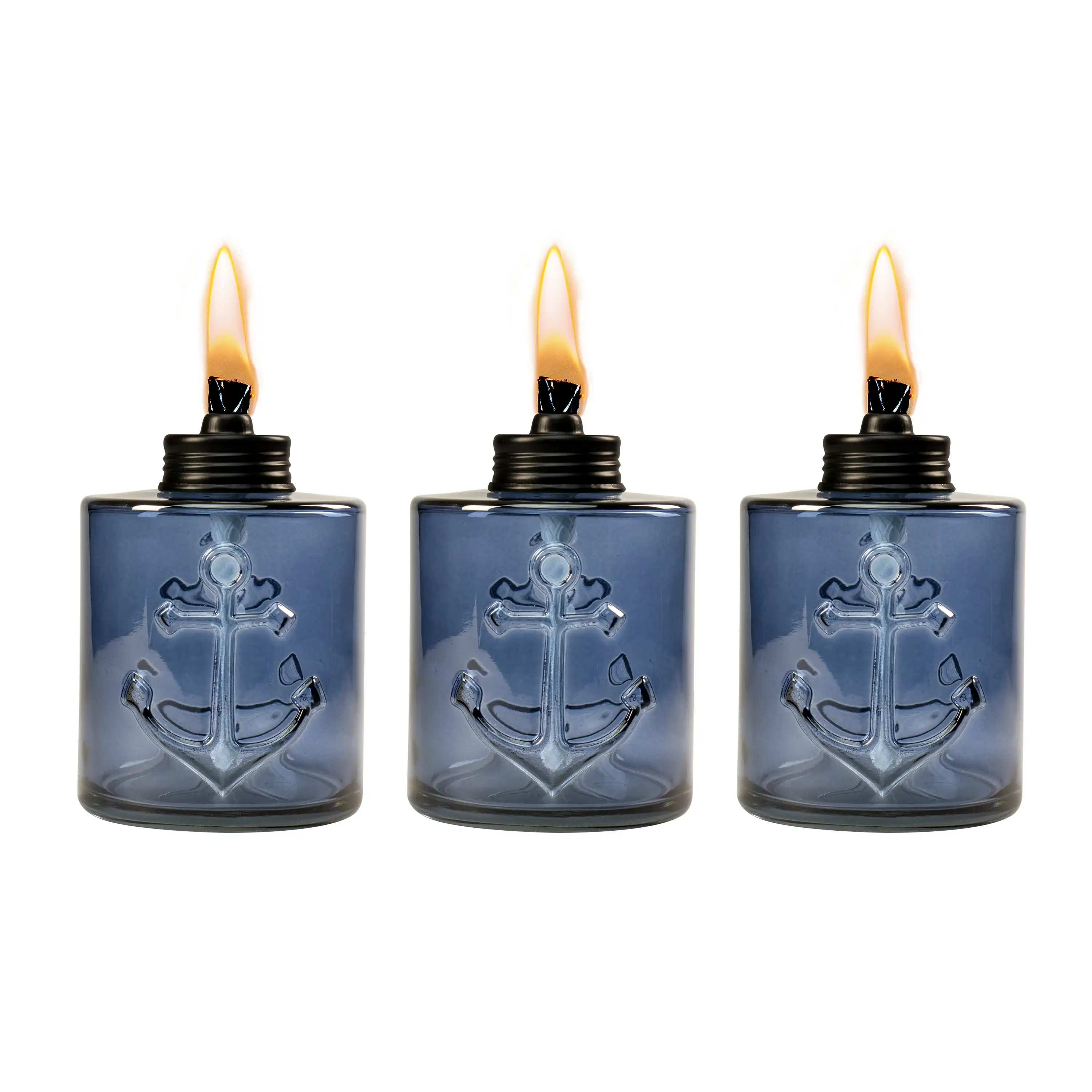 

5.5" Sailboat Glass Tabletop Torches, Tabletop Flashlights, Blue 3-Pack