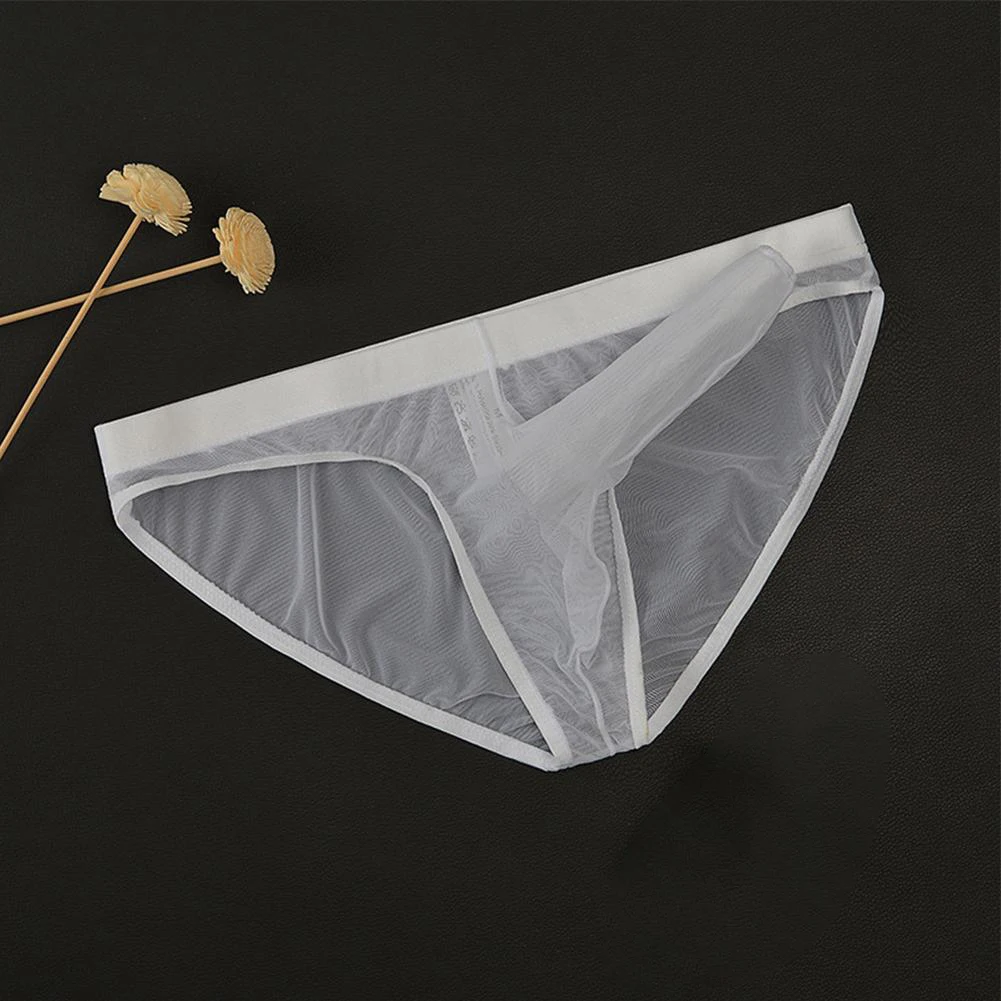 Men\'s Lightweight Mesh Briefs Transparent Elephant Nose Design Ultra Thin Breathable Quick Dry Low Waist Underpants