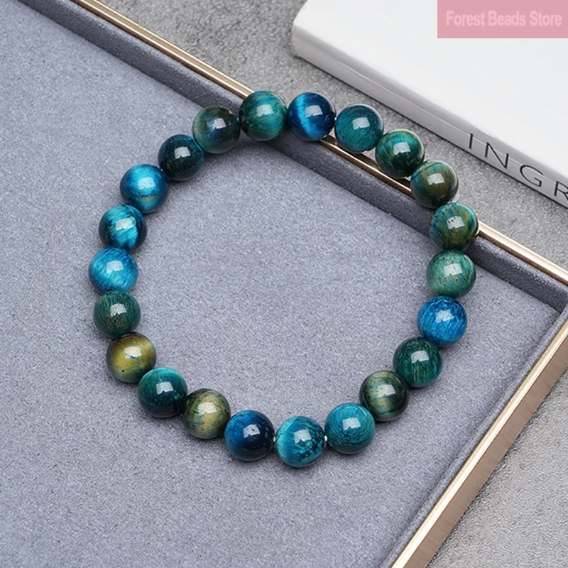 Peacock Blue Tiger Eye Streche Bracelet Homme Quartz Lava Tiger Eye Bracelet Made of Natural Stone Jewelry for Women 6/8/10/12mm