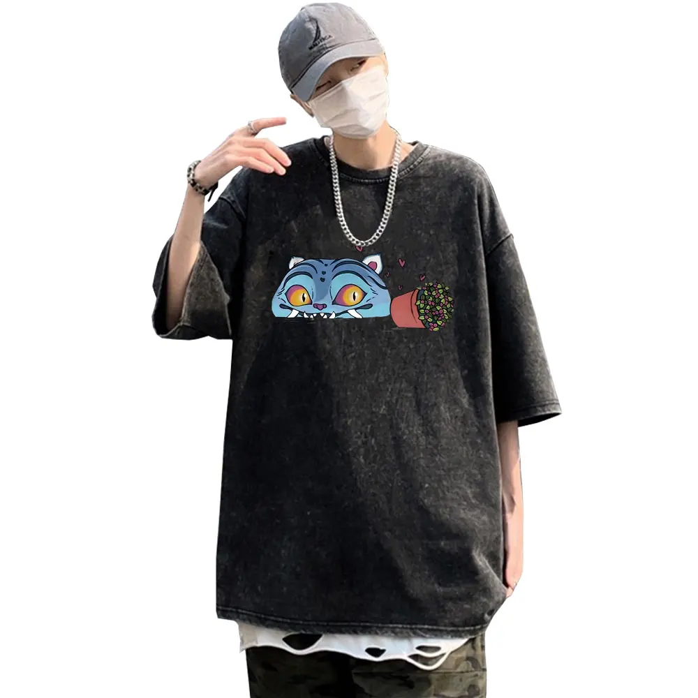 

Washed Vintage Movie Kpop Demon Hunters Derpy Tiger T-shirt Men Women Fashion Cartoon Trend T Shirt Unisex Casual Oversized Tees