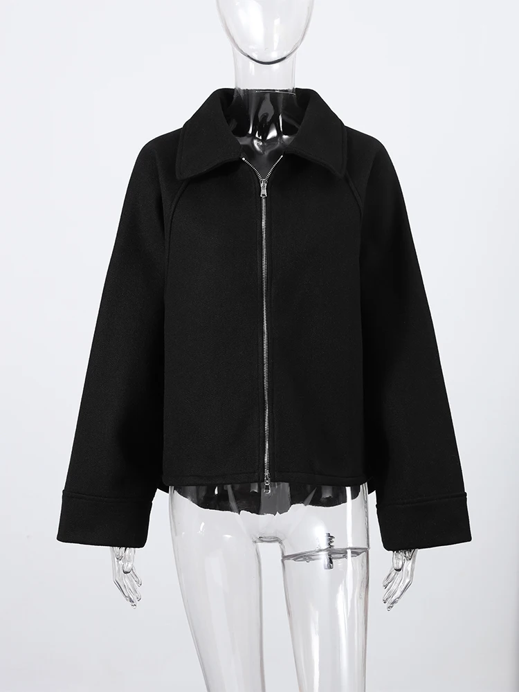 เสื้อแจ็คเก็ตผู้หญิงแบบลำลอง สีดำ ซิป ปกหลวม อุ่นสบาย สำหรับผู้หญิง ฤดูใบไม้ร่วง ฤดูหนาว ปี 2025 เหมาะสำหรับใส่ไปทำงาน