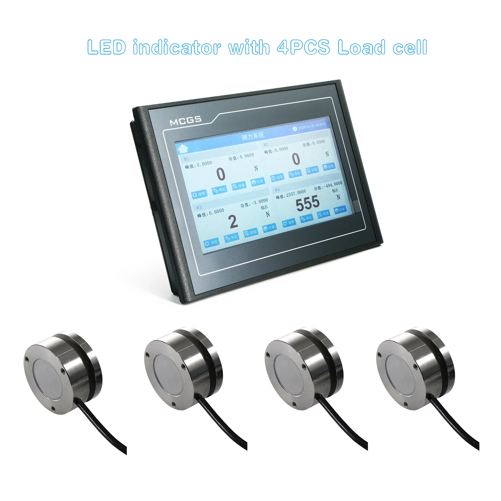 Four-Channel Force Meter Display Indicator with 4 X  Load Cells Test Compression Force Weight Pressure Sensor