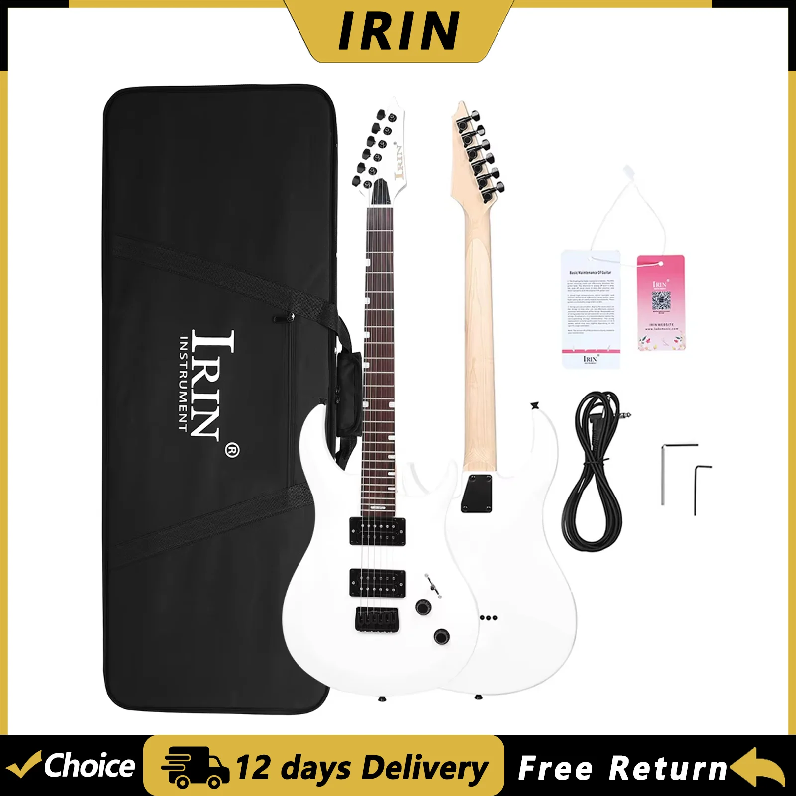 IRIN R-370 6 Strings 24 Frets Electric Guitar Oguman Body Maple Neck Electric Guitarra with Case Wrench Connection Cable