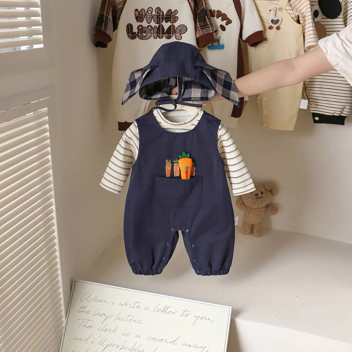 somenie-新しい秋のベビー服2点セット、ストライプ柄長袖ロンパース＋ノースリーブベスト、かわいい赤ちゃんの退院着セット