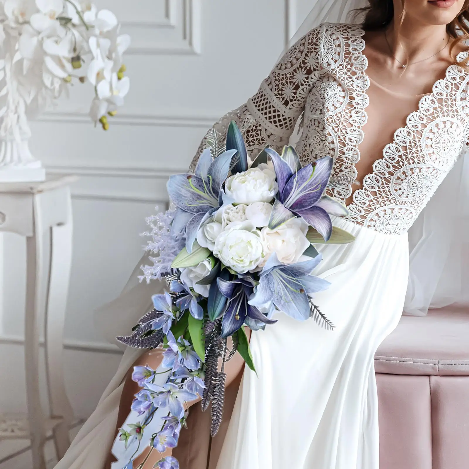 

Wedding Bouquet for Bride Waterfall Floral Bouquet Artificial Flower Bouquet for